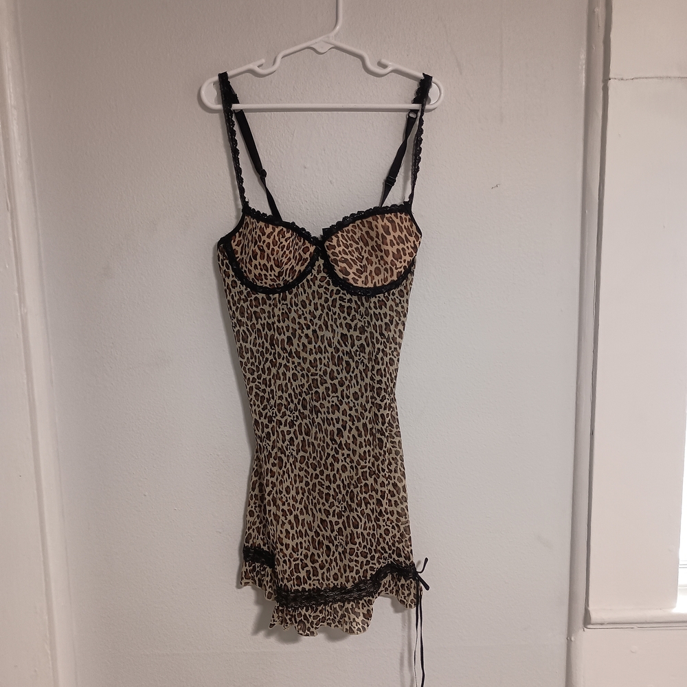 Victoria's Secret Leopard Print Chemise with Black Trim